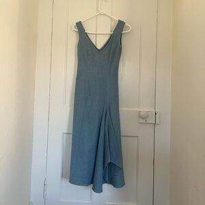 Elegant Blue Denim Sleeveless Dress